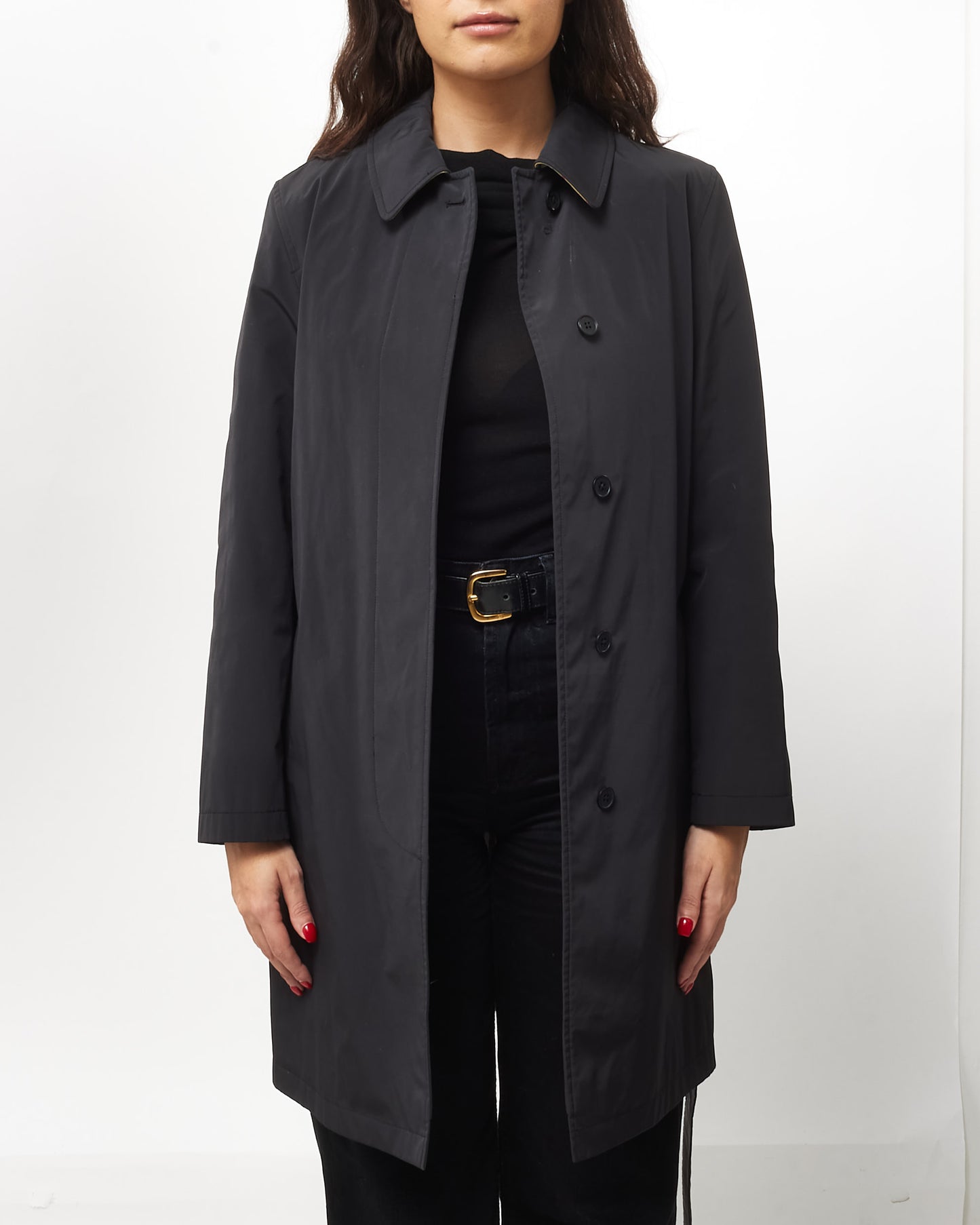 Burberry Black Nylon Belted Trench Coat - US 4