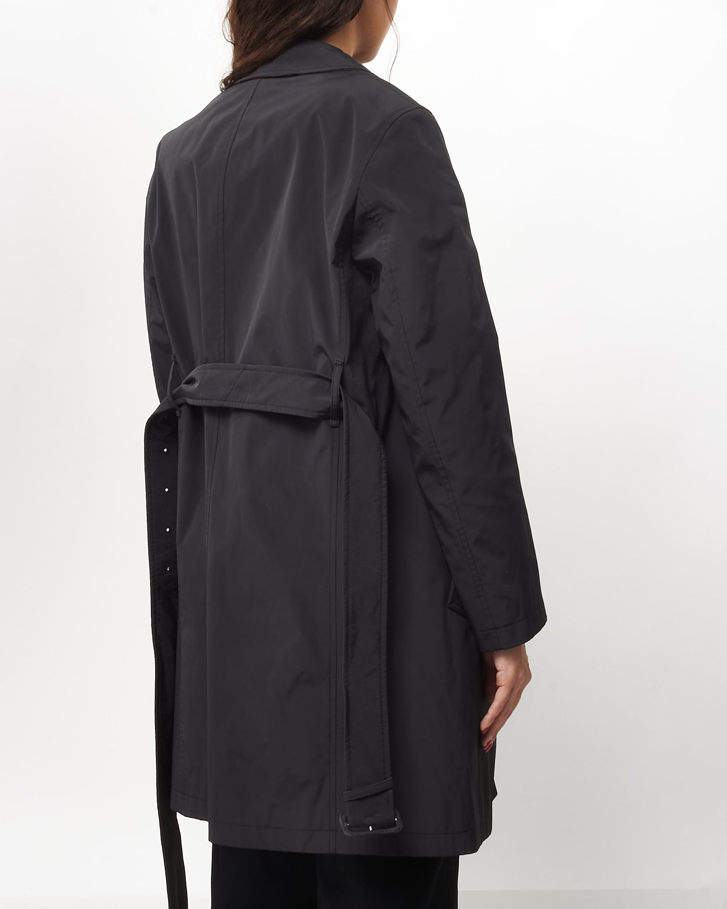 Burberry Black Nylon Belted Trench Coat - US 4