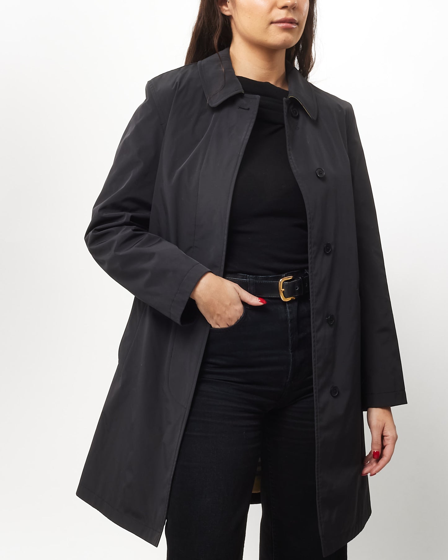 Burberry Black Nylon Belted Trench Coat - US 4
