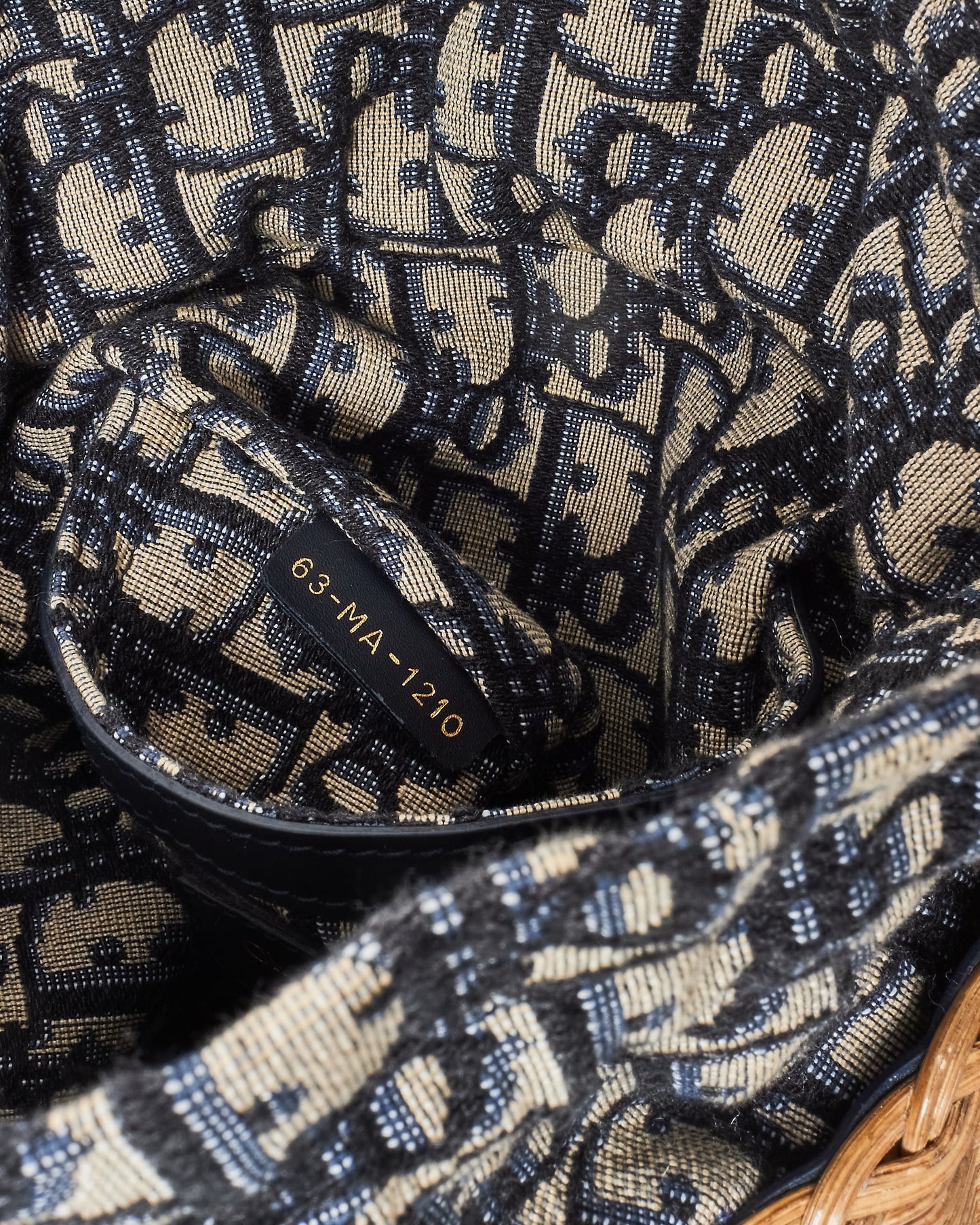 Dior Navy Oblique Logo Canvas Drawstring Wicker Bucket Bag