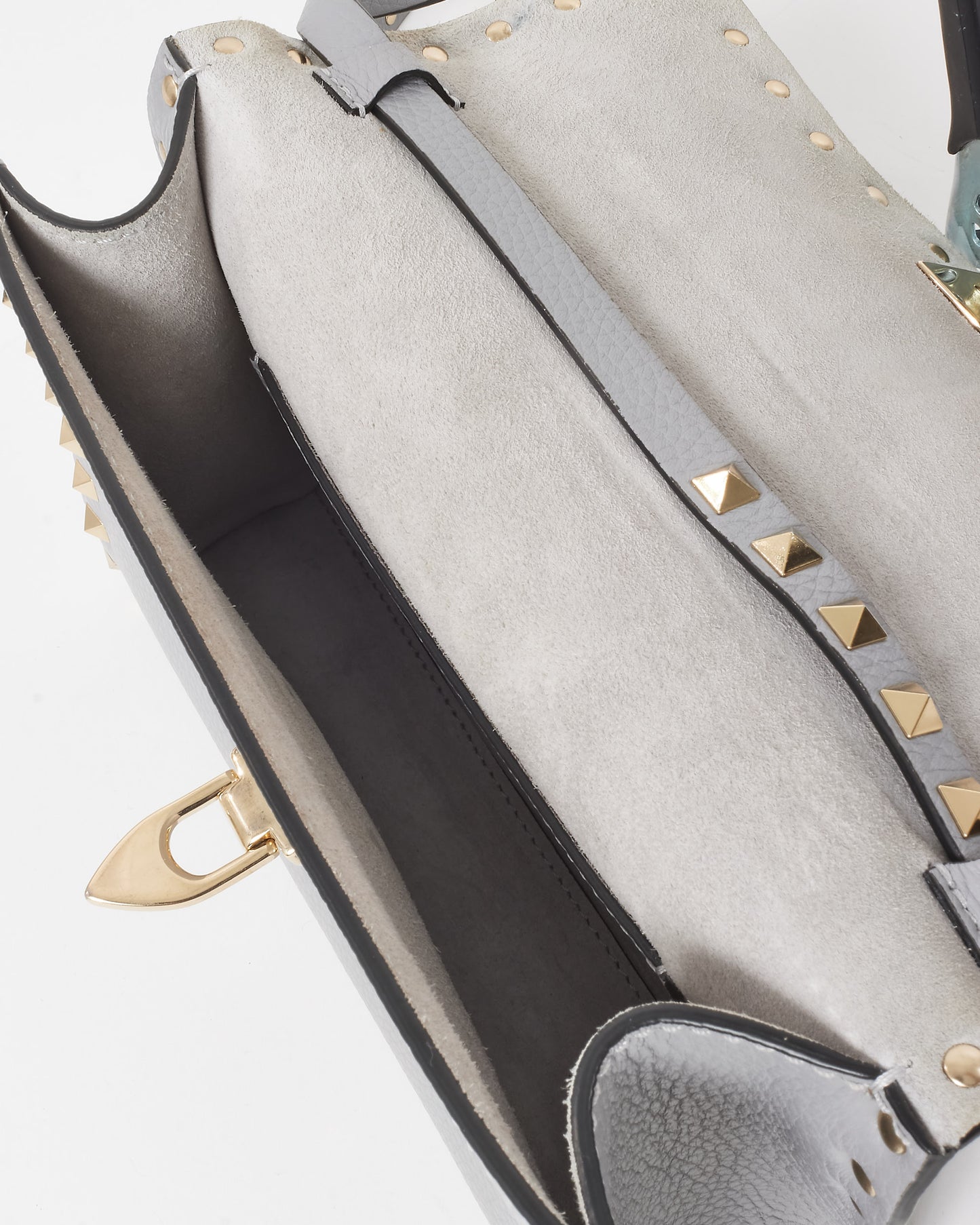 Valentino Grey Grained Leather Small Rockstud Crossbody Bag