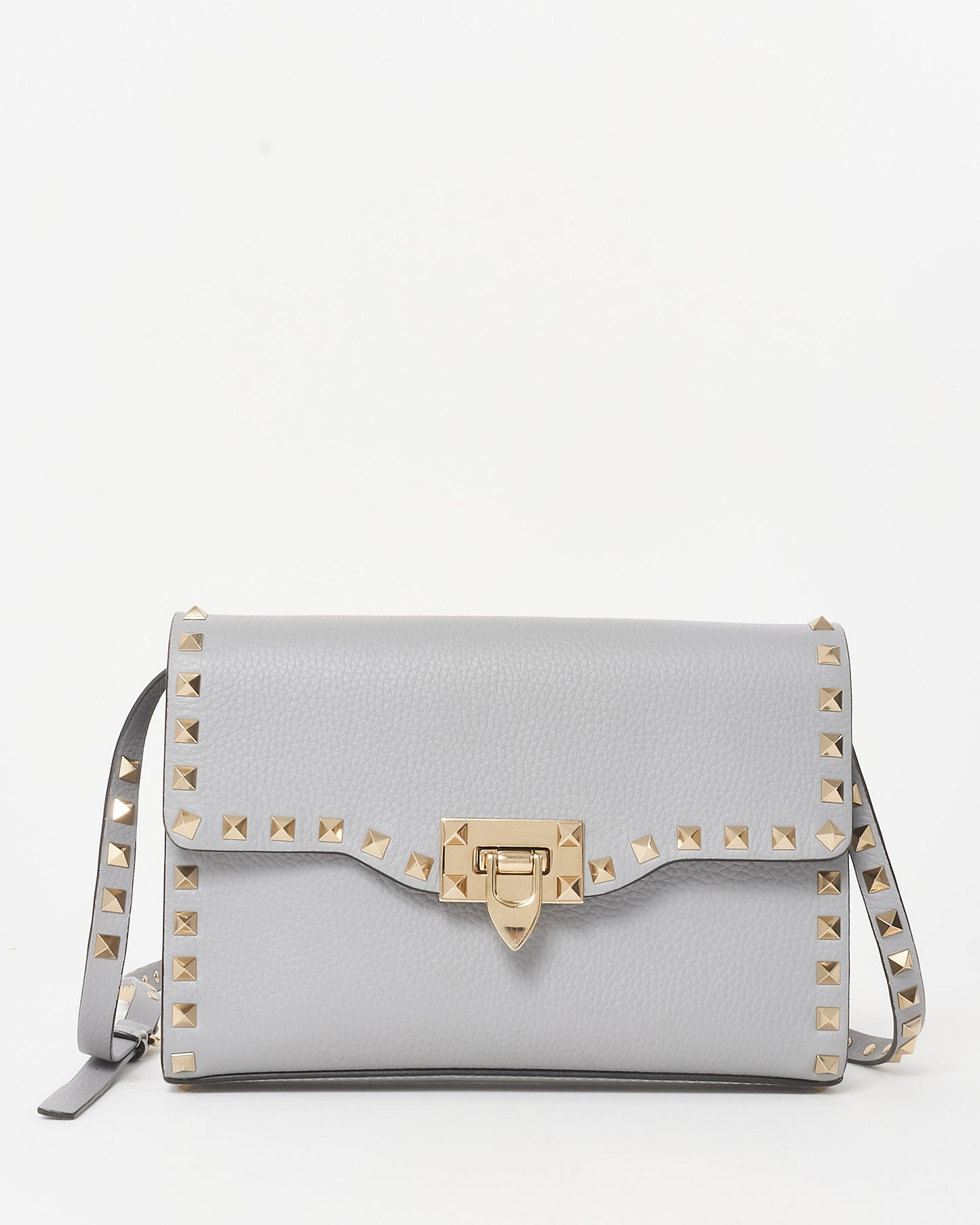 Valentino Grey Grained Leather Small Rockstud Crossbody Bag