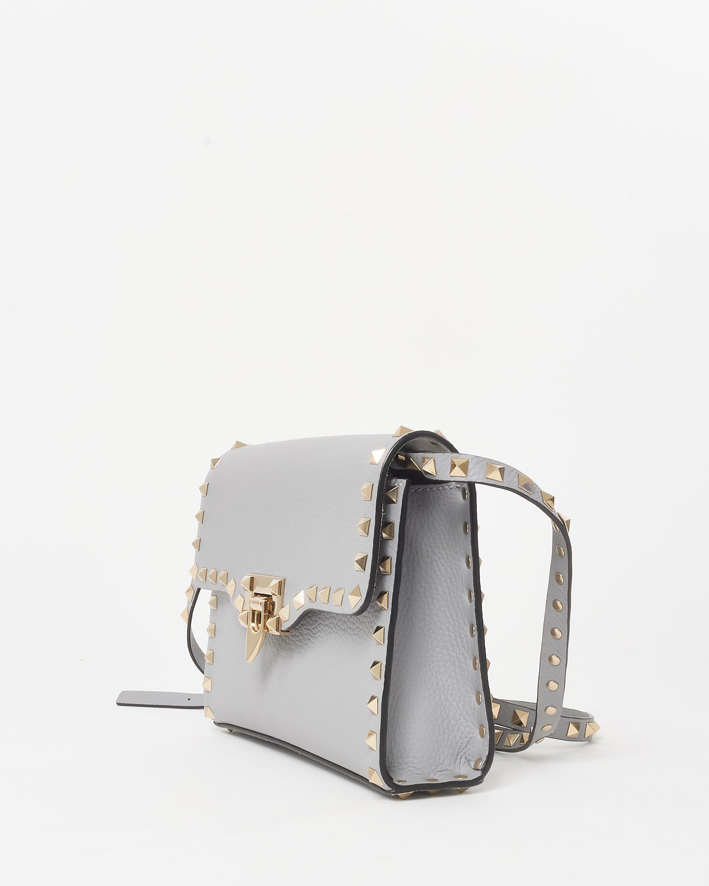Valentino Grey Grained Leather Small Rockstud Crossbody Bag
