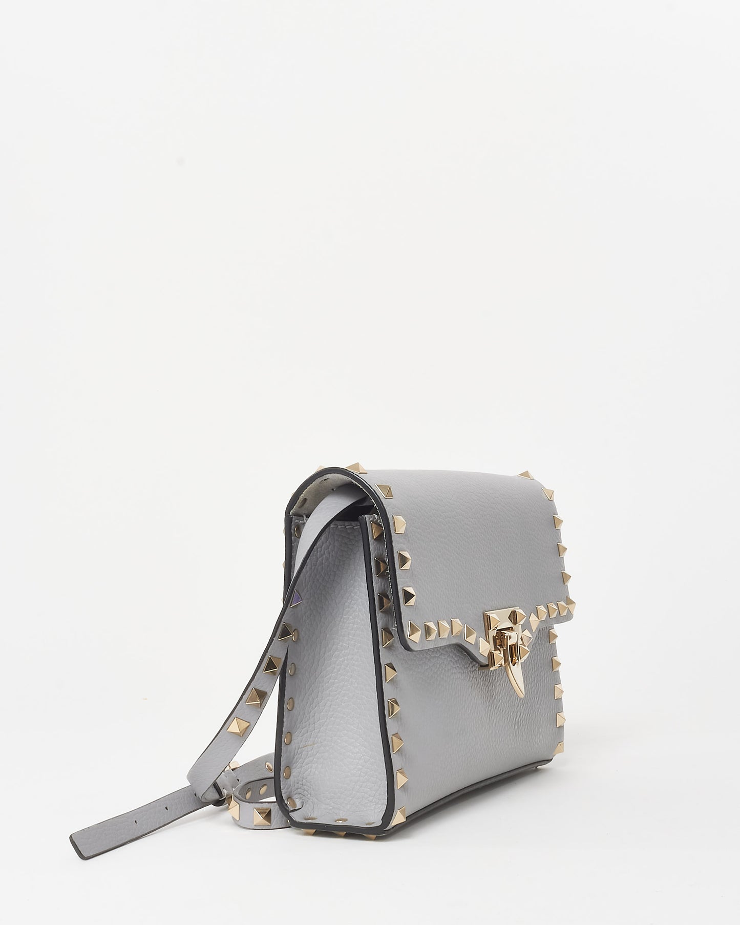 Valentino Grey Grained Leather Small Rockstud Crossbody Bag