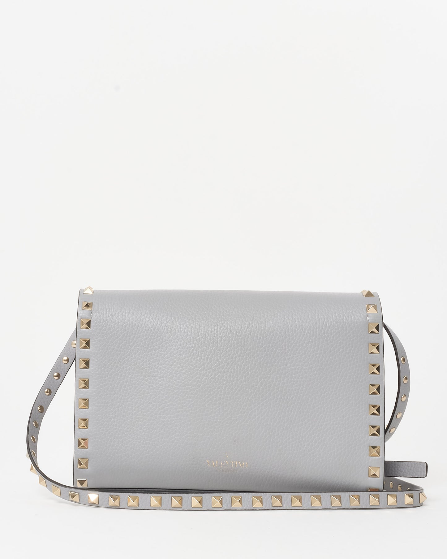 Valentino Grey Grained Leather Small Rockstud Crossbody Bag