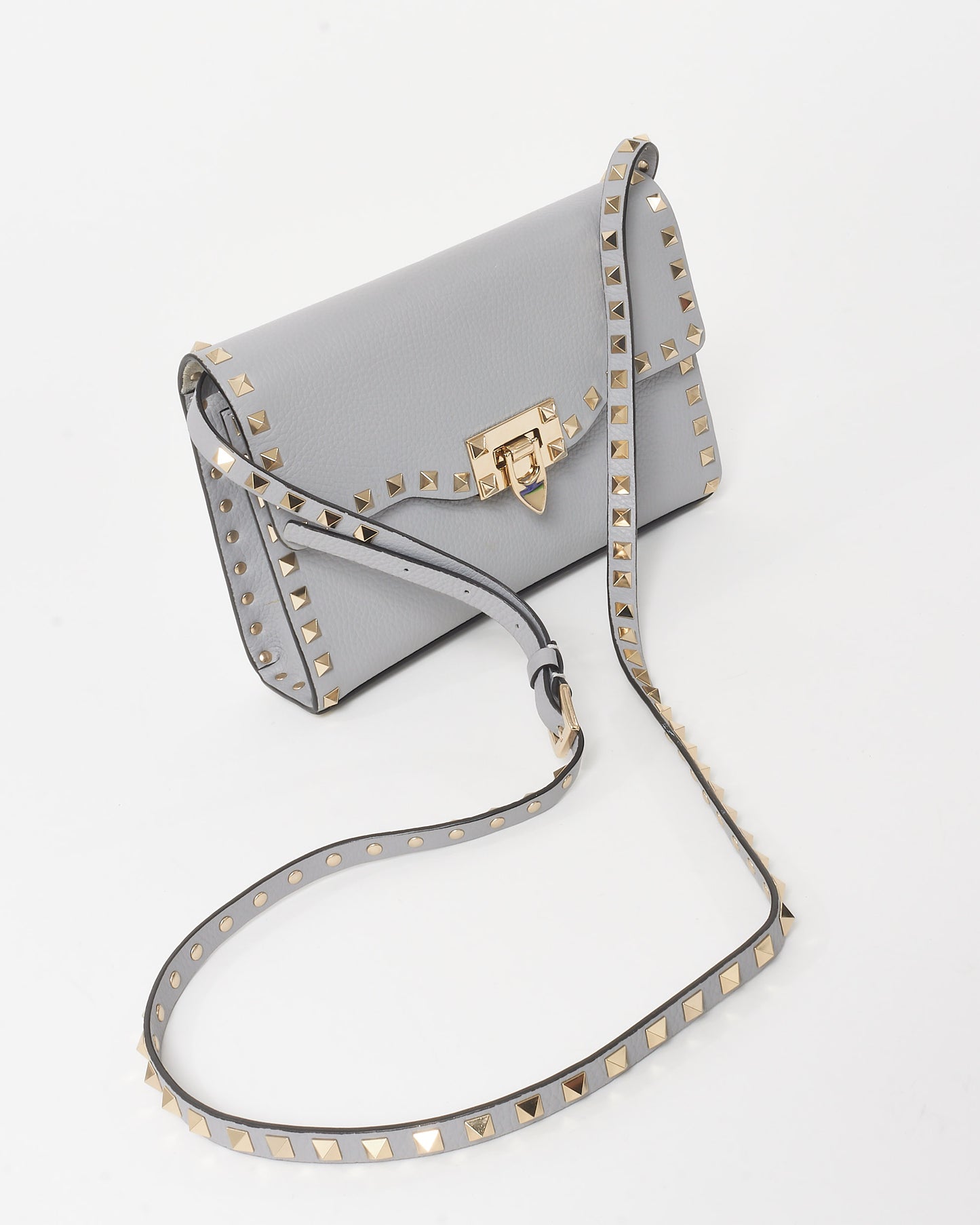Valentino Grey Grained Leather Small Rockstud Crossbody Bag