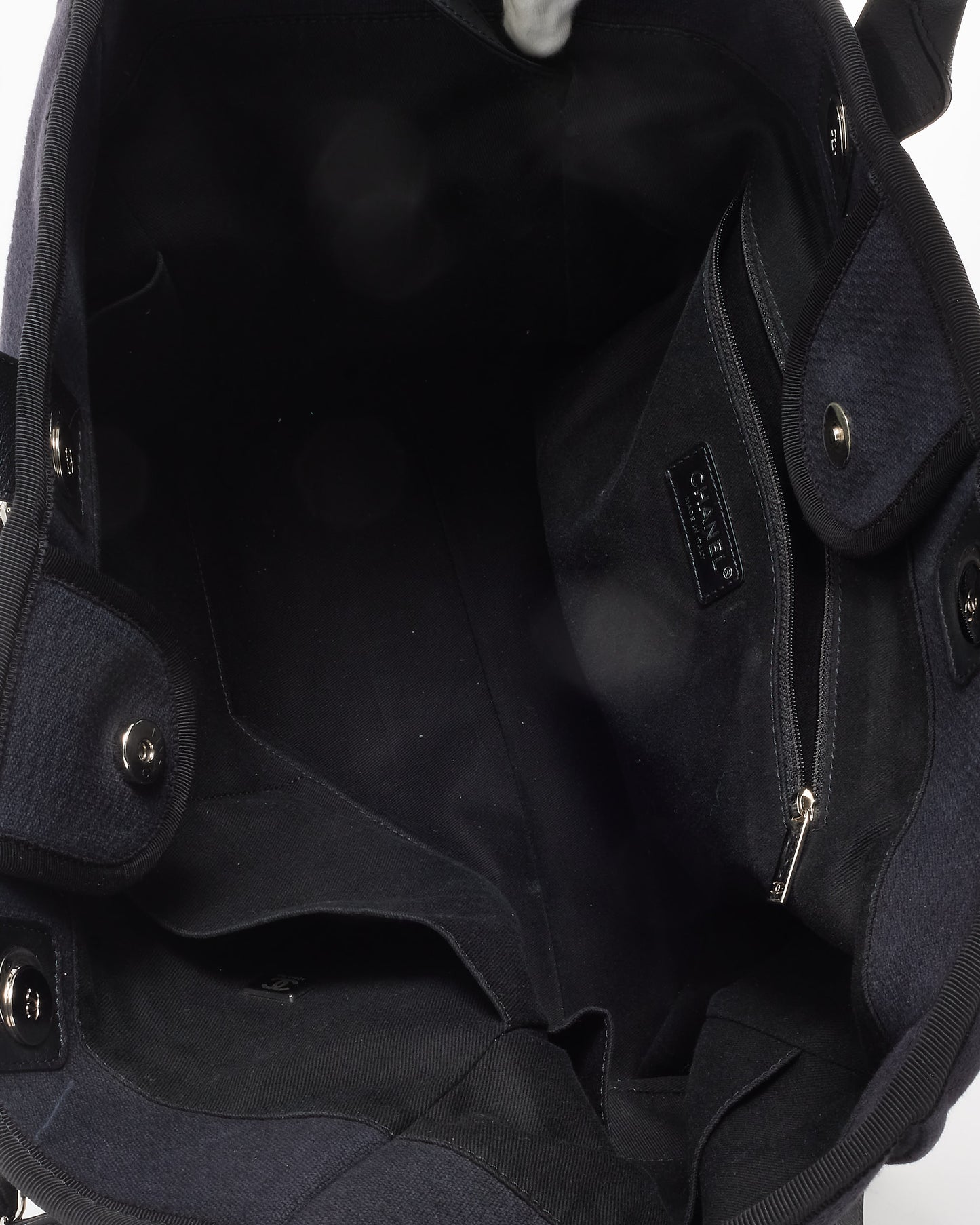 Chanel Navy Mixed Fibers Medium Chanel Logo Deauville Tote