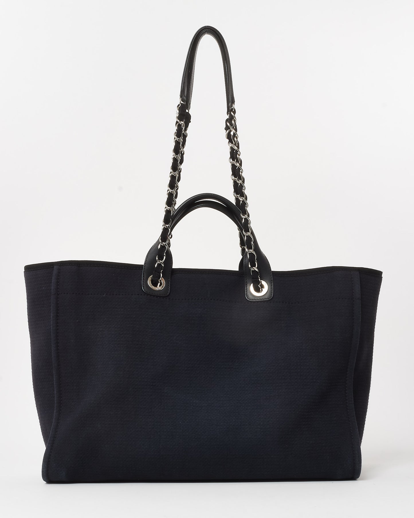Chanel Navy Mixed Fibers Medium Chanel Logo Deauville Tote