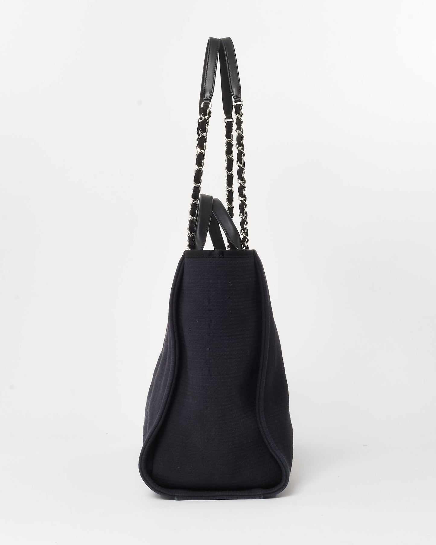 Chanel Navy Mixed Fibers Medium Chanel Logo Deauville Tote