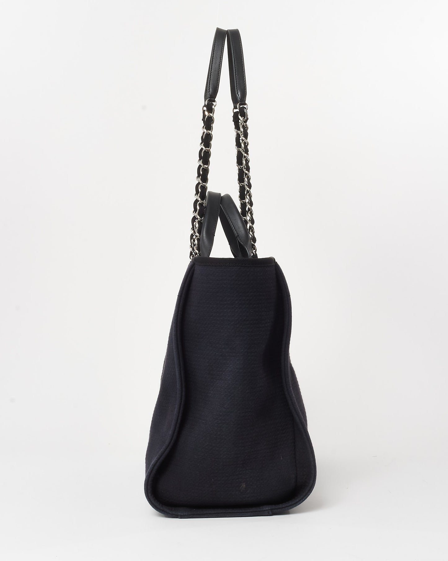 Chanel Navy Mixed Fibers Medium Chanel Logo Deauville Tote