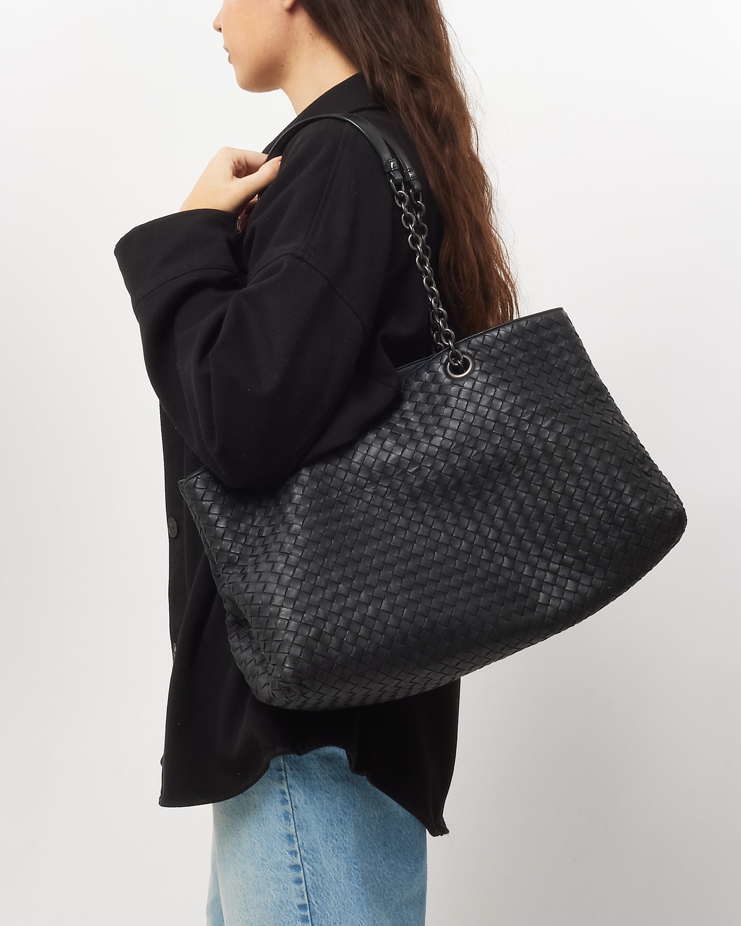 Bottega Veneta Vintage Black Intrecciato Leather Medium Olimpia Shoulder Bag