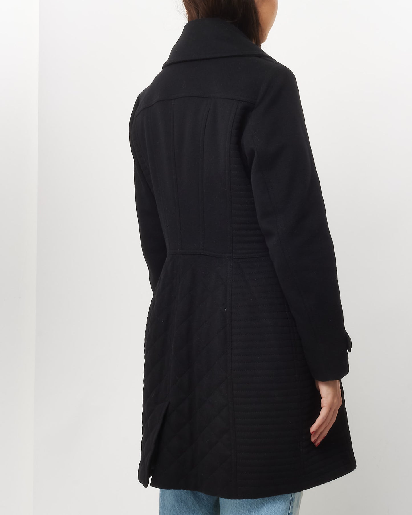 Burberry Black Quilted Wool Double Breasted Coat - US 10