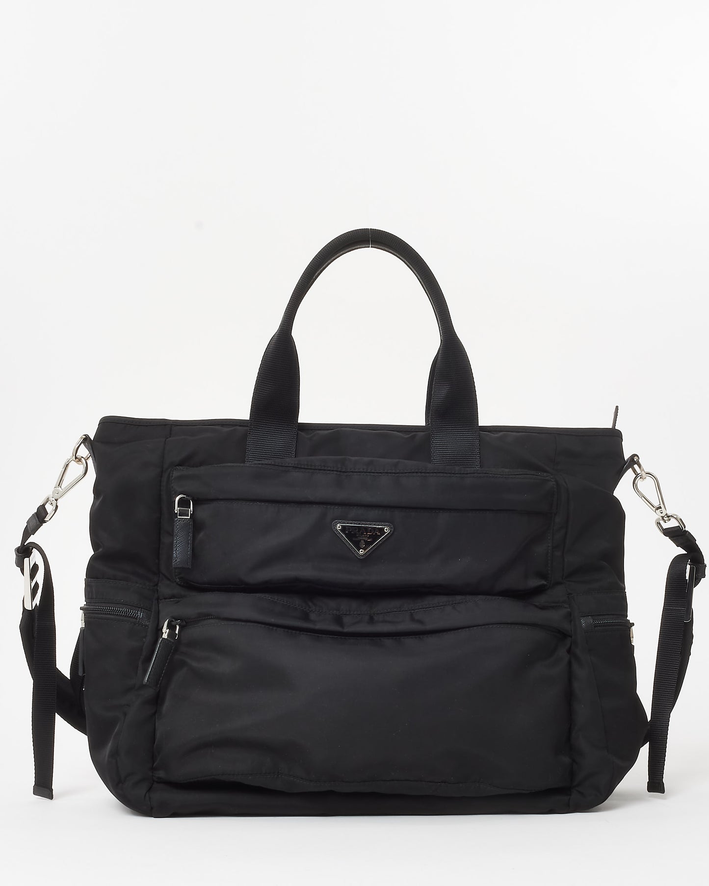 Prada Black Nylon Double Front Pocket Top Handle 2Way Carry on Bag