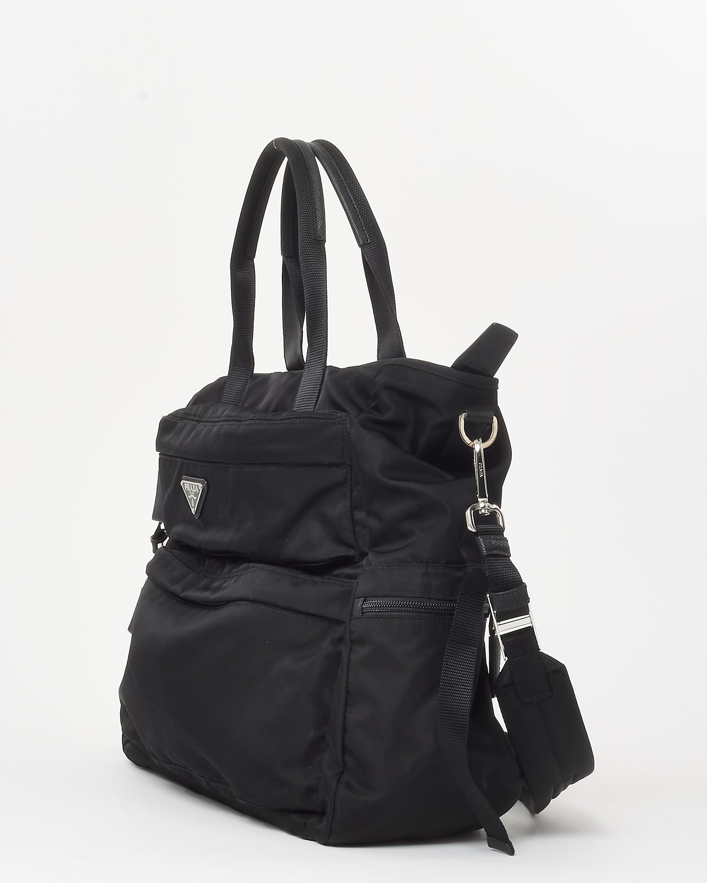 Prada Black Nylon Double Front Pocket Top Handle 2Way Carry on Bag