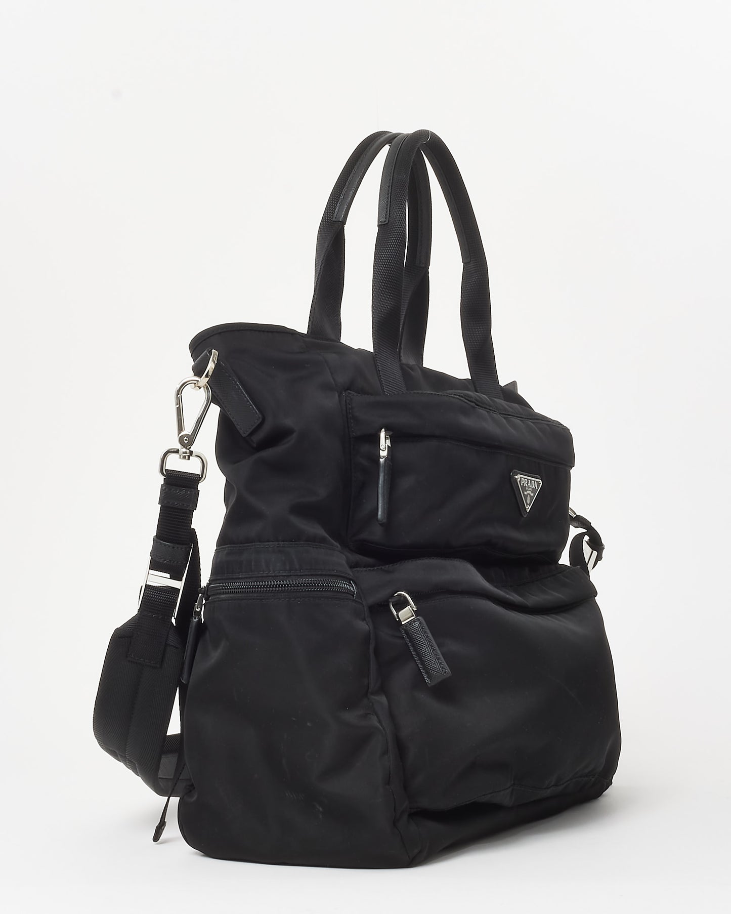 Prada Black Nylon Double Front Pocket Top Handle 2Way Carry on Bag