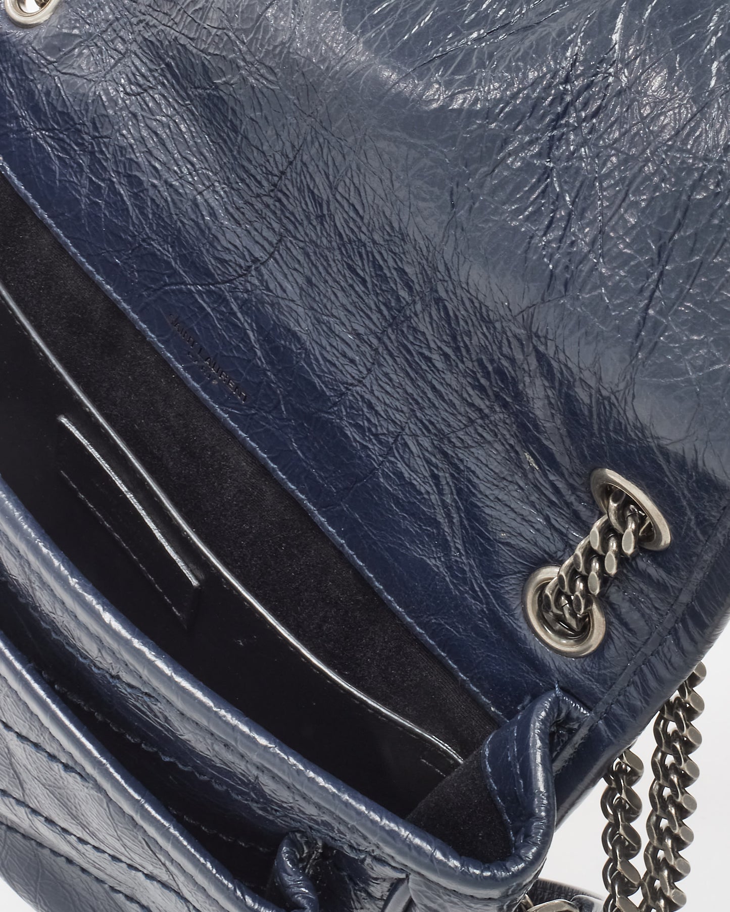 Saint Laurent Navy Crinkled Leather Baby Niki Shoulder Bag