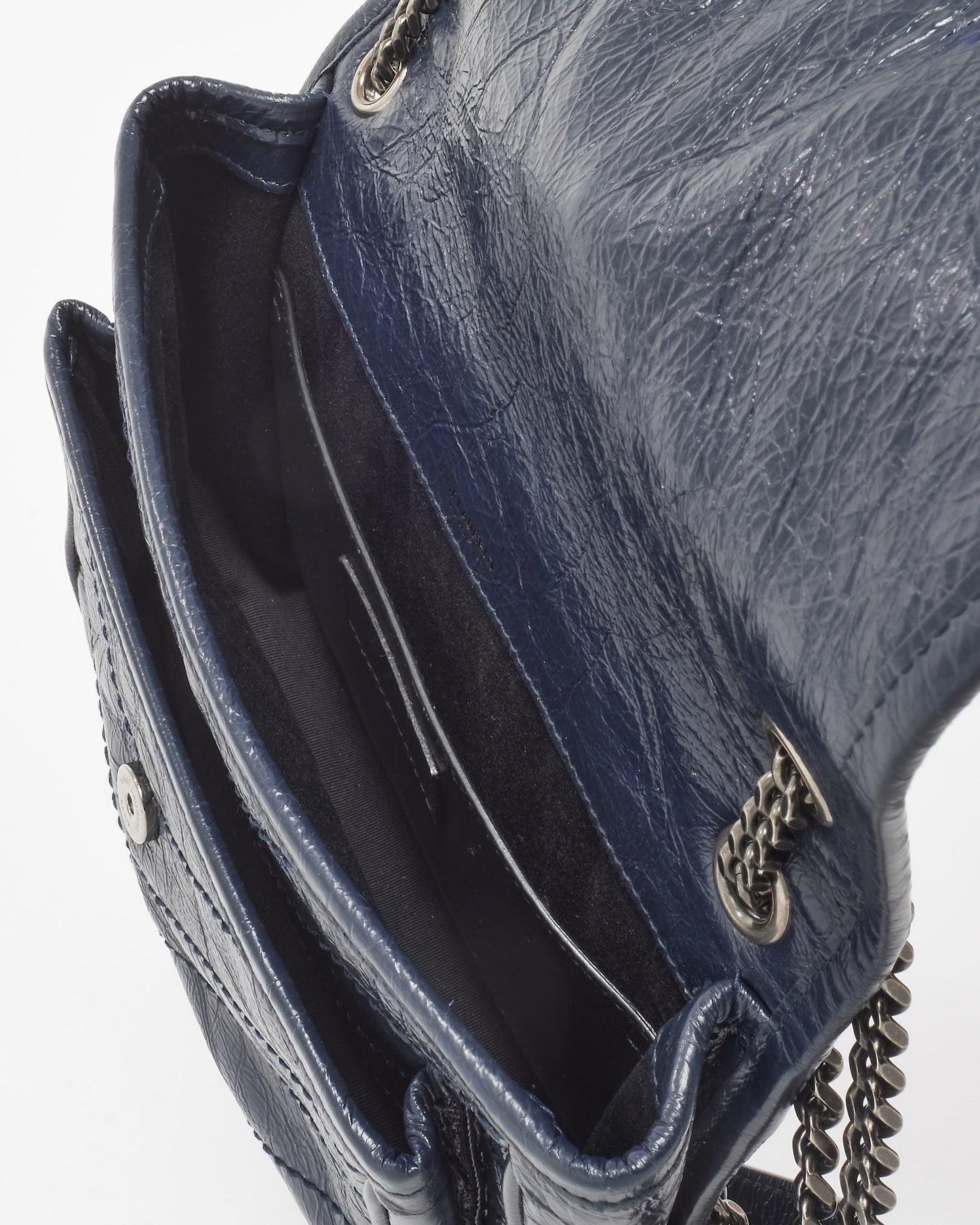 Saint Laurent Navy Crinkled Leather Baby Niki Shoulder Bag