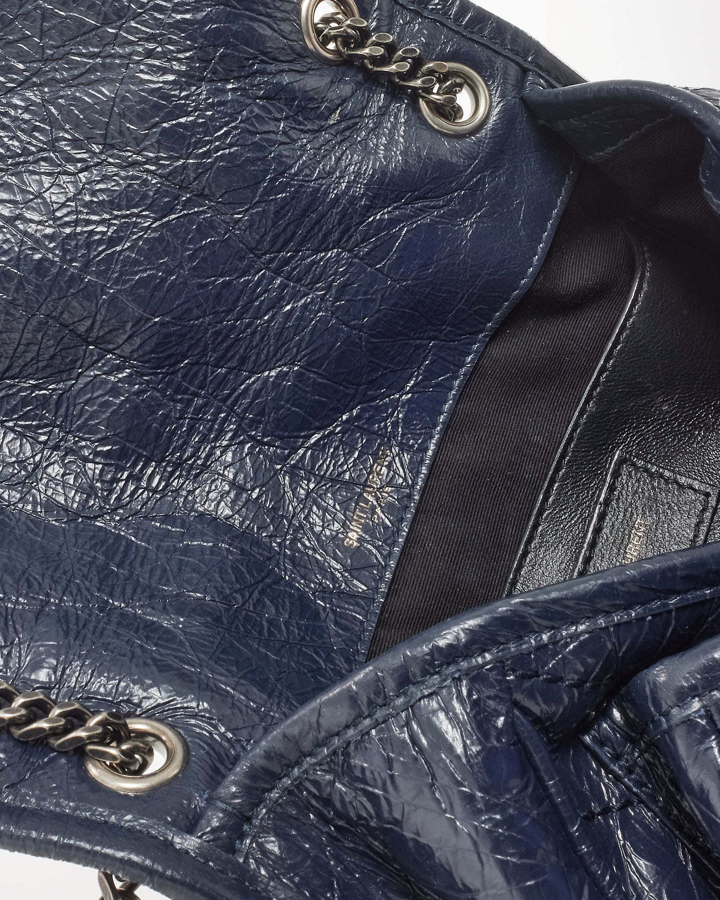 Saint Laurent Navy Crinkled Leather Baby Niki Shoulder Bag