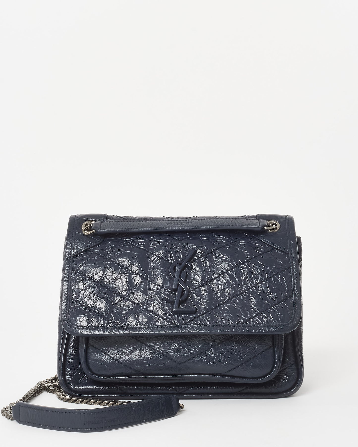 Saint Laurent Navy Crinkled Leather Baby Niki Shoulder Bag