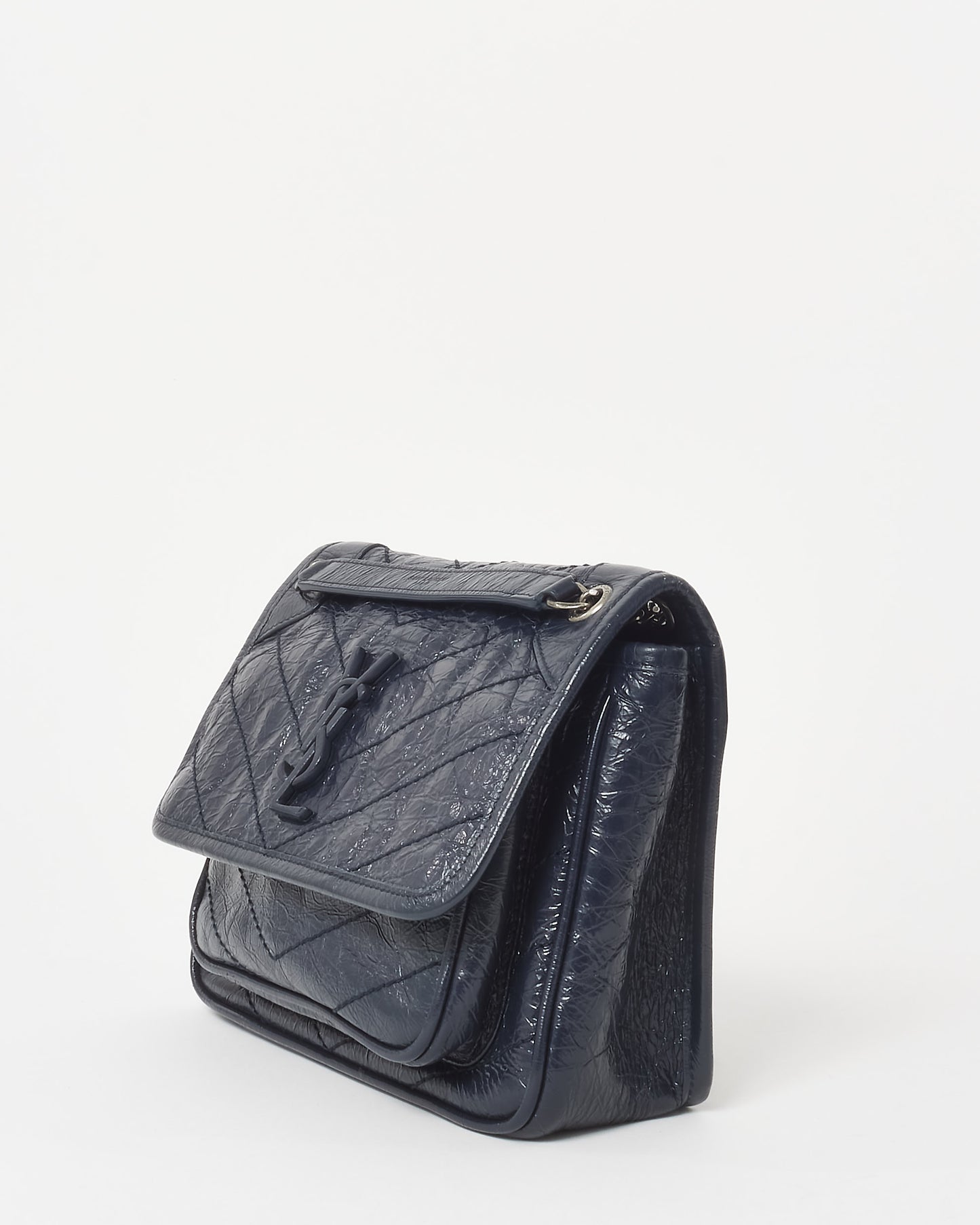 Saint Laurent Navy Crinkled Leather Baby Niki Shoulder Bag