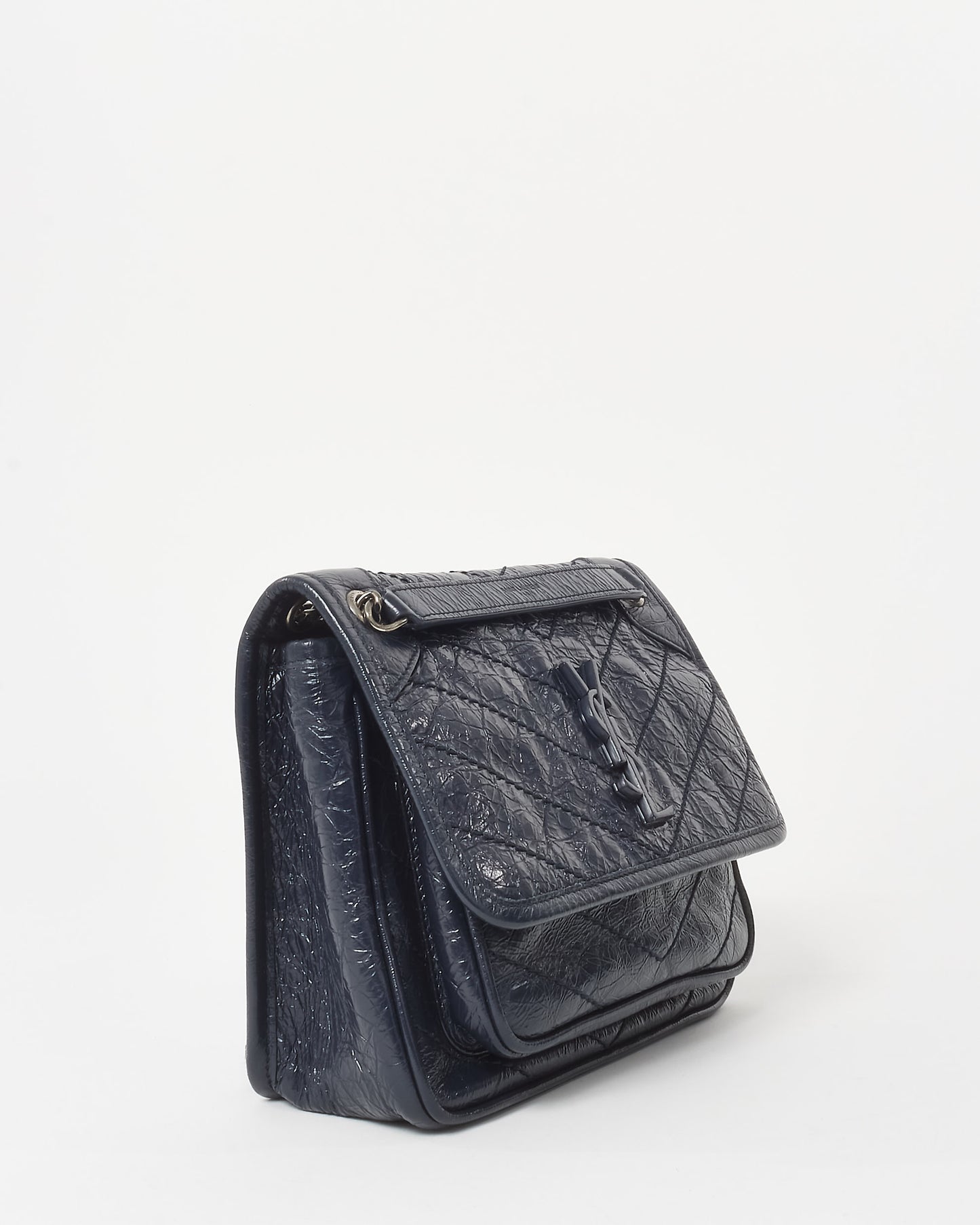 Saint Laurent Navy Crinkled Leather Baby Niki Shoulder Bag