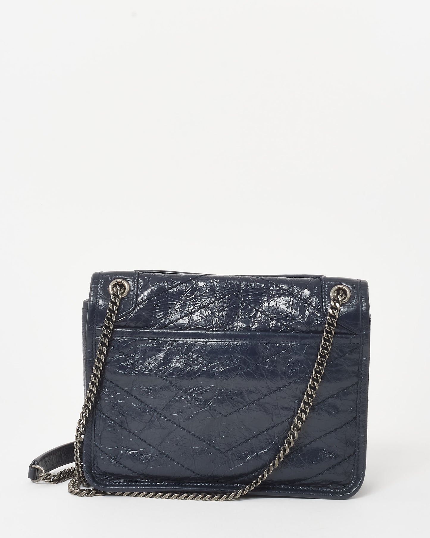 Saint Laurent Navy Crinkled Leather Baby Niki Shoulder Bag