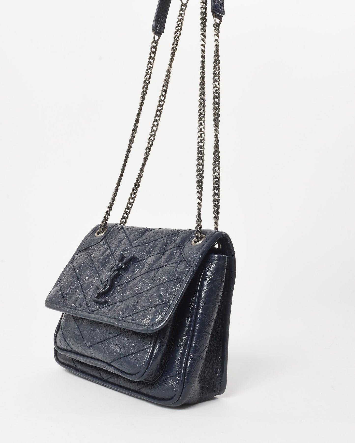 Saint Laurent Navy Crinkled Leather Baby Niki Shoulder Bag