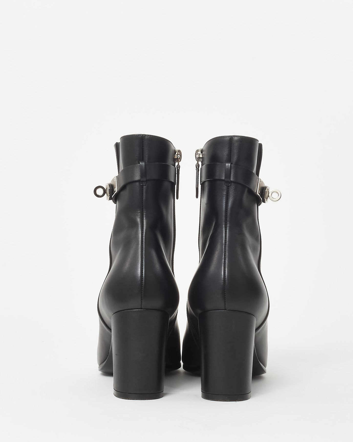 Hermès Black Smooth Leather Kelly Buckle Saint Germain Ankle Boots - 40.5