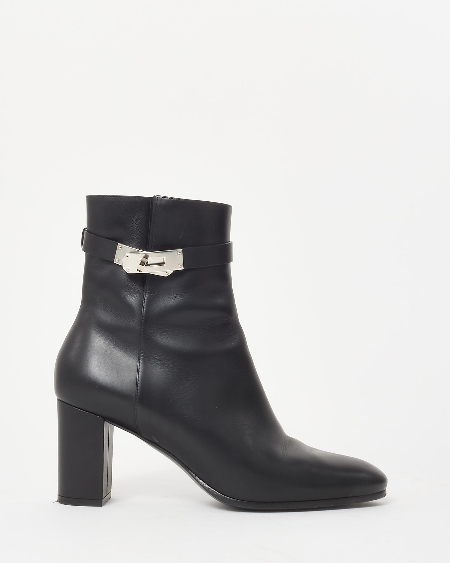 Hermès Black Smooth Leather Kelly Buckle Saint Germain Ankle Boots - 40.5
