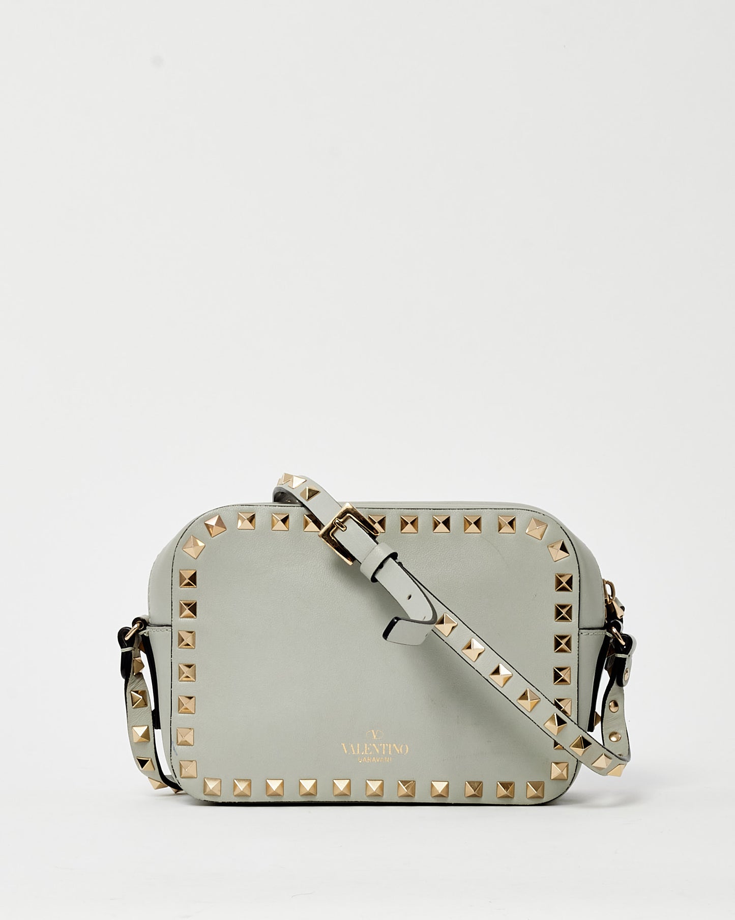 Valentino Pale Blue Leather GHW Rockstud Camera Bag