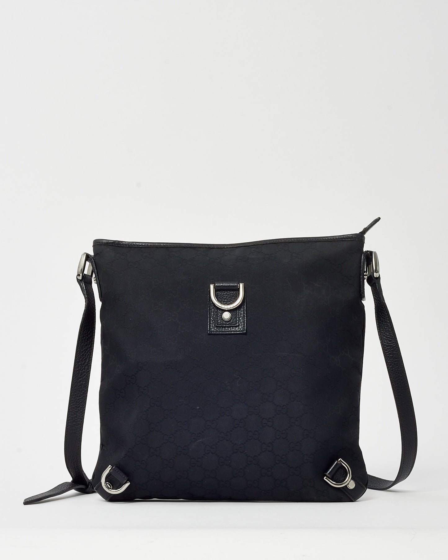 Gucci Black GG Monogram Canvas D-Ring Abbey Messenger Bag