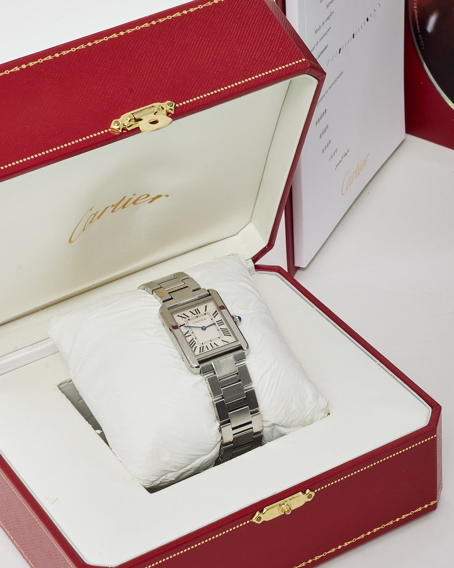 Cartier Silver Stainless Steel Large Model Quartz Movement Tank Solo Watch