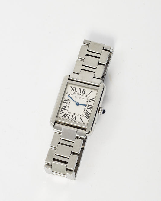 Cartier Silver Stainless Steel Large Model Quartz Movement Tank Solo Watch