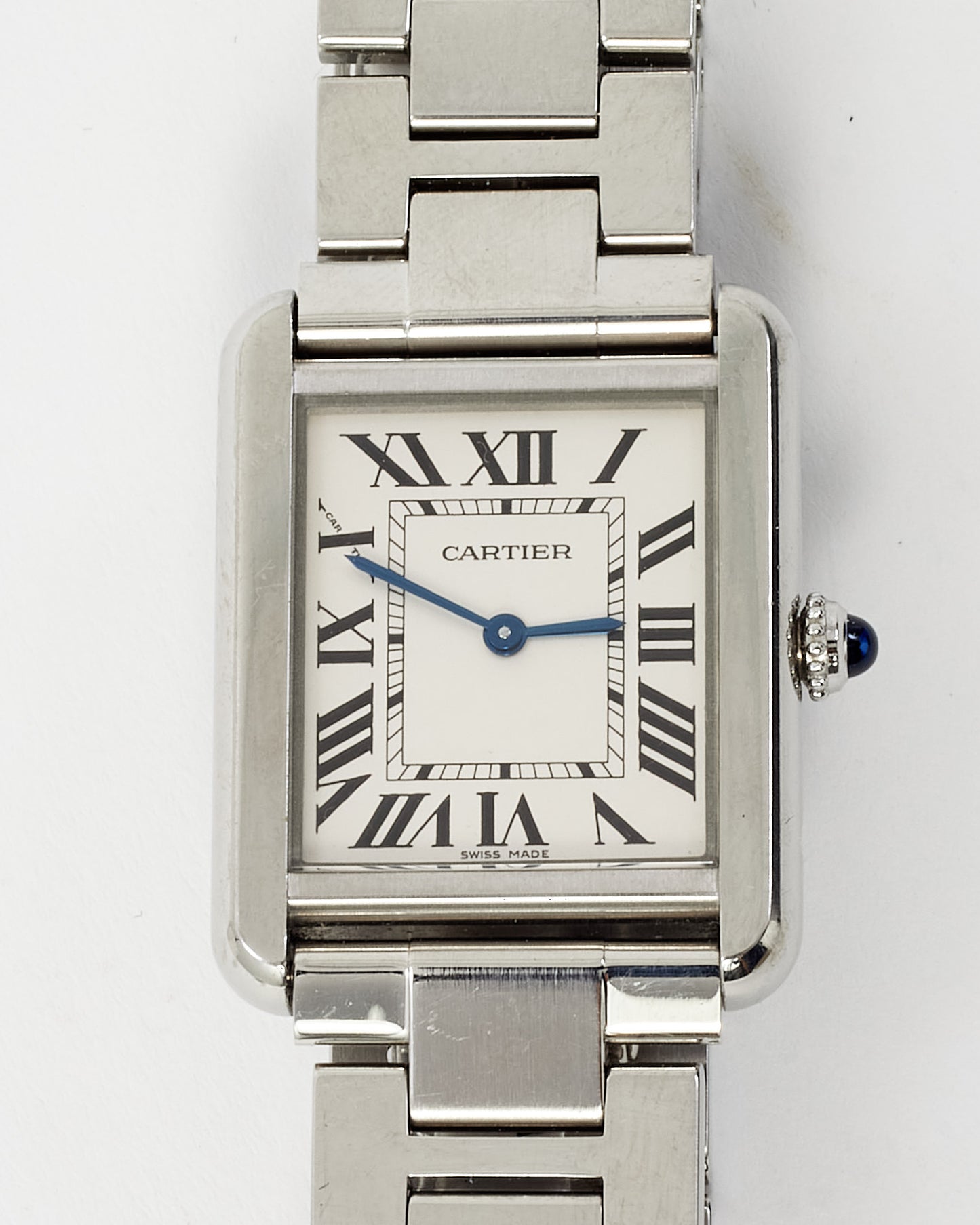 Cartier Silver Stainless Steel Large Model Quartz Movement Tank Solo Watch