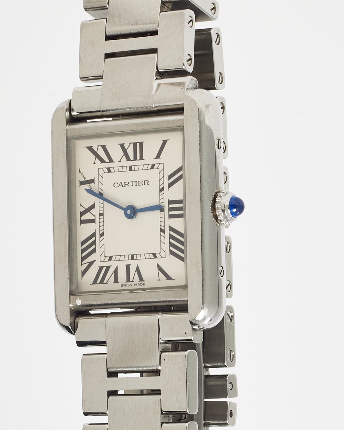 Cartier Silver Stainless Steel Large Model Quartz Movement Tank Solo Watch