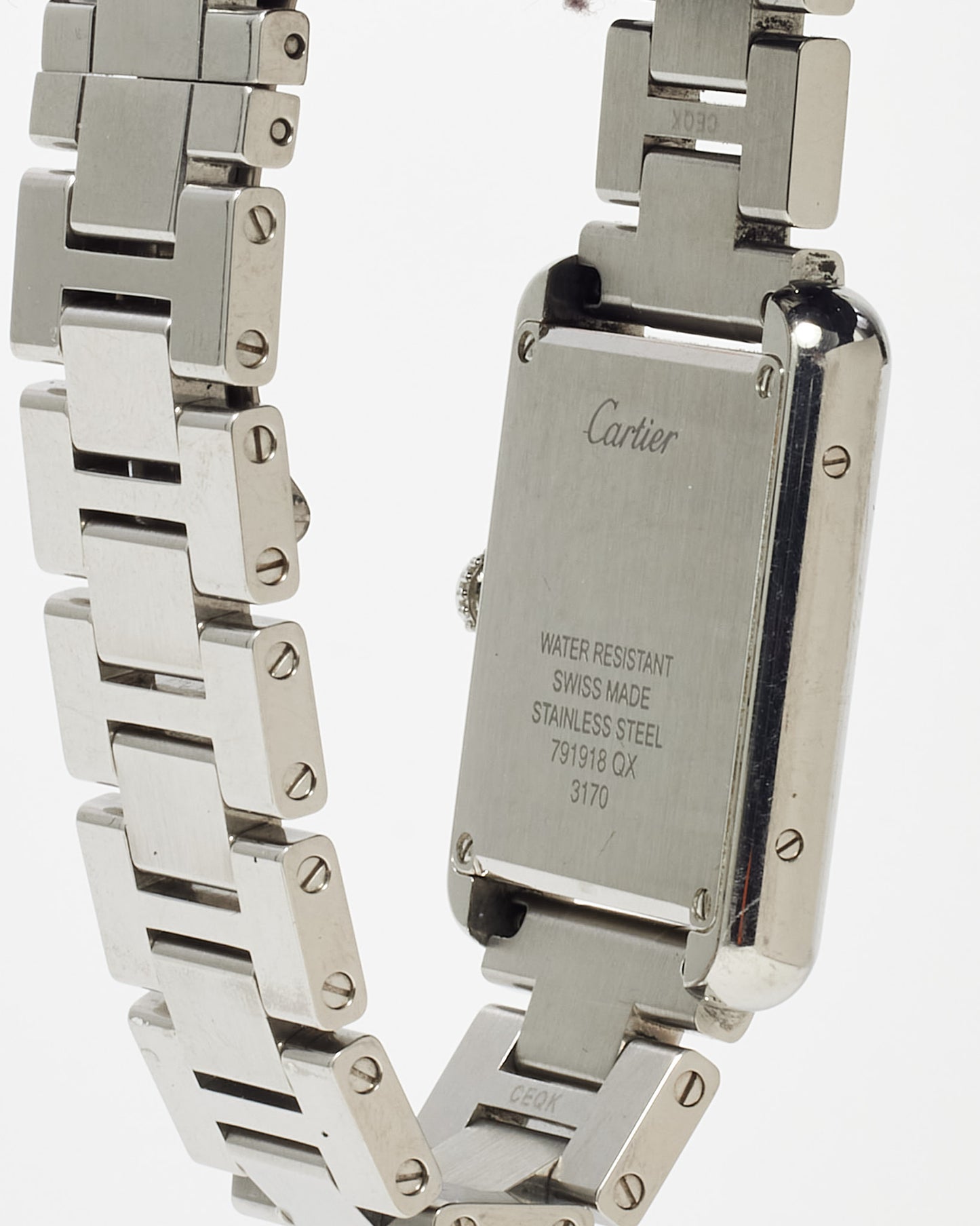 Cartier Silver Stainless Steel Large Model Quartz Movement Tank Solo Watch