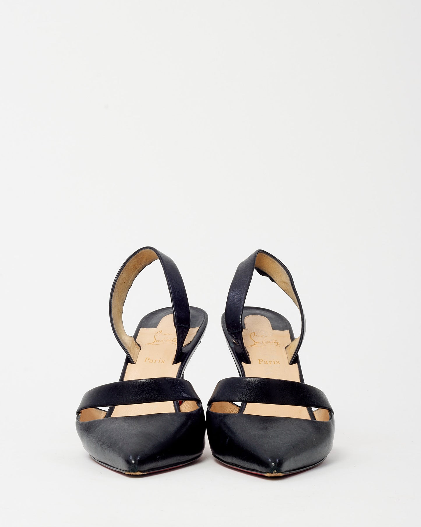 Christian Louboutin Black Leather Actina 85mm Pointed Toe Slingback Pumps - 37.5