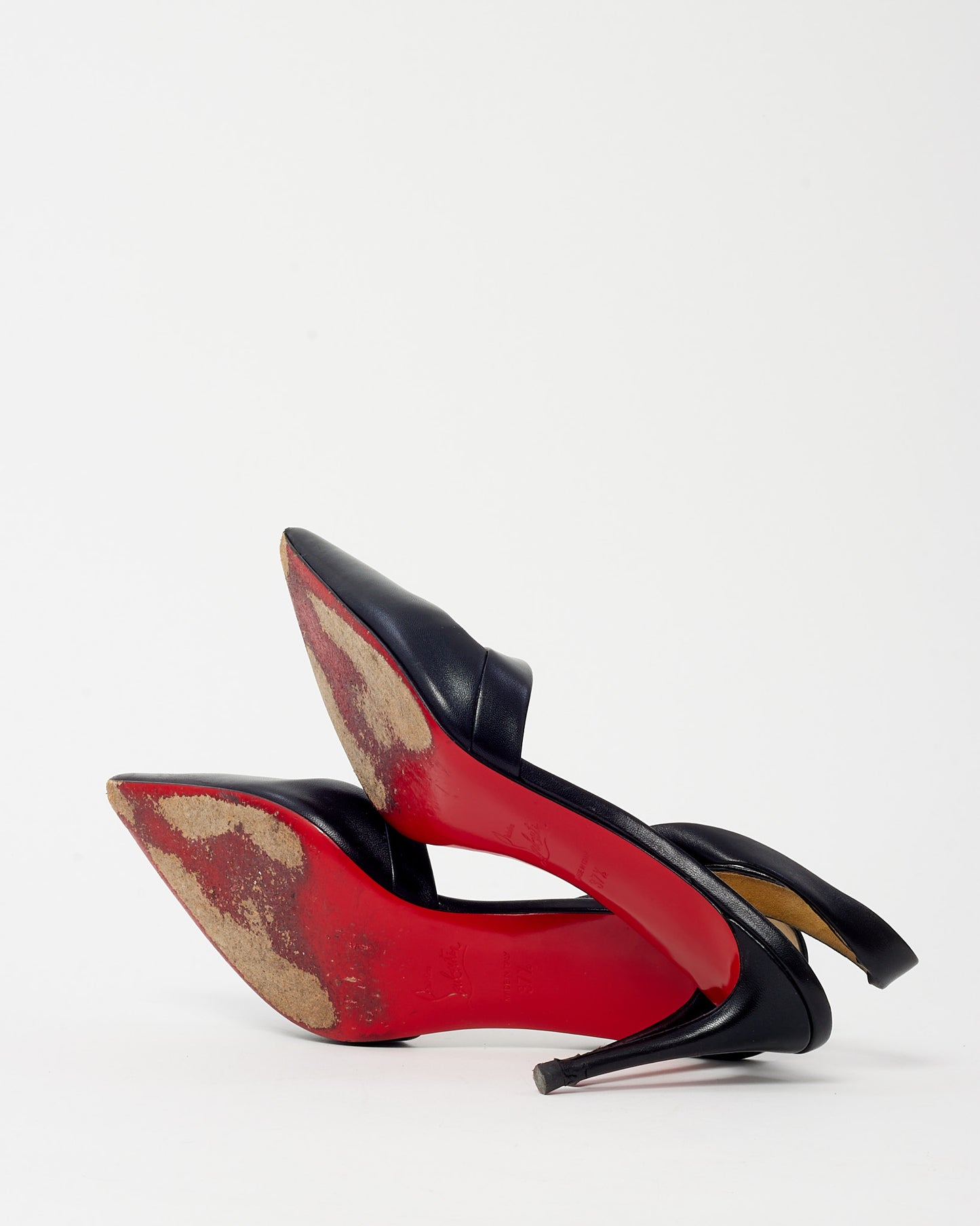 Christian Louboutin Black Leather Actina 85mm Pointed Toe Slingback Pumps - 37.5