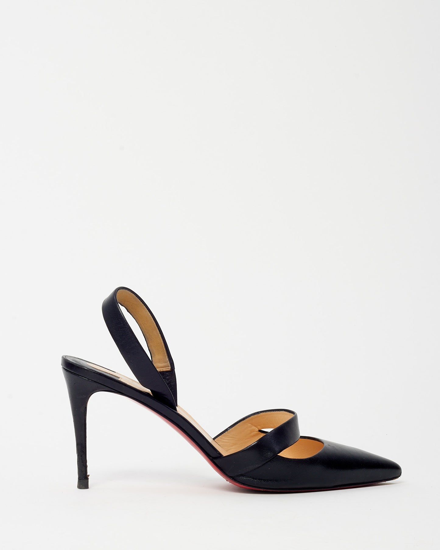 Christian Louboutin Black Leather Actina 85mm Pointed Toe Slingback Pumps - 37.5