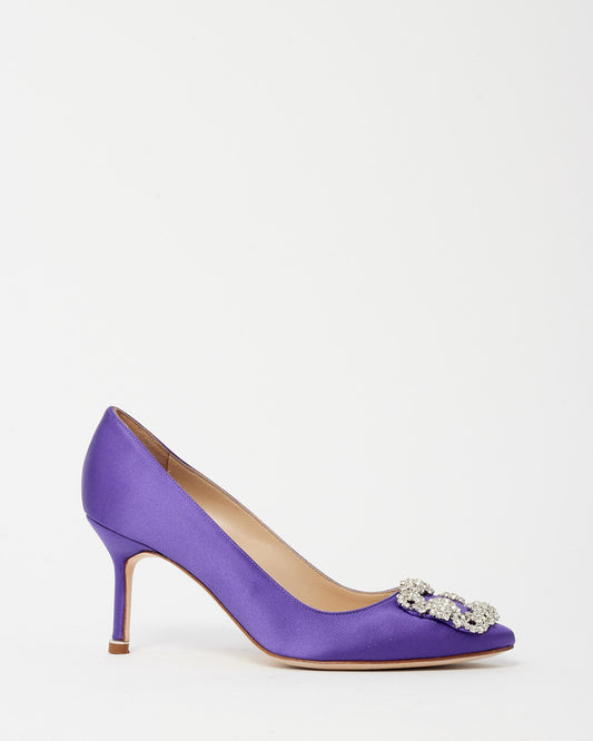 Manolo Blahnik Purple Satin Jewel Buckle Hangisi 70 Pumps - 36