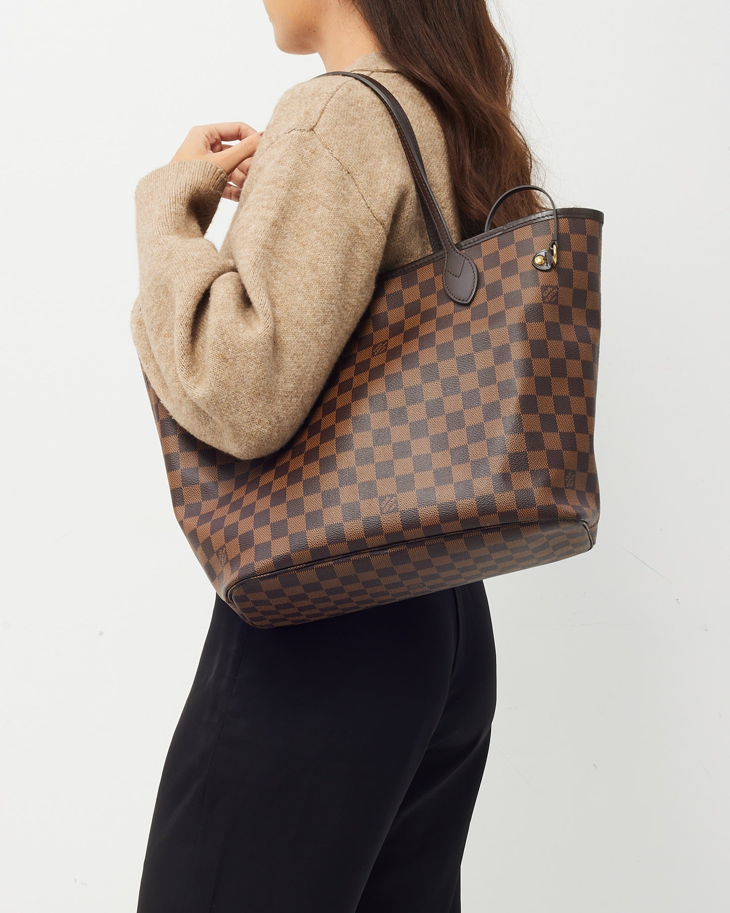 Louis Vuitton Damier Ebene Coated Canvas Neverfull MM Bag with Pouch