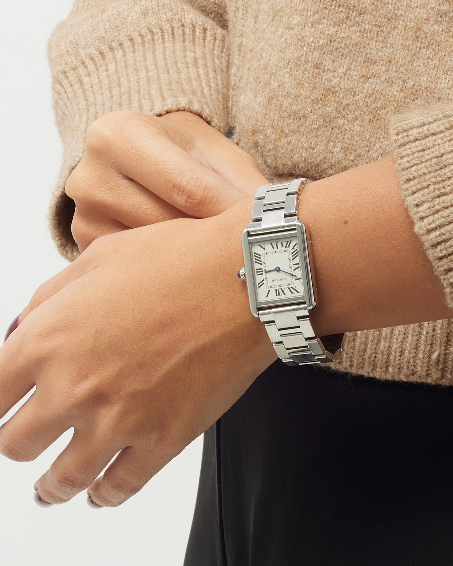 Cartier Silver Stainless Steel Large Model Quartz Movement Tank Solo Watch