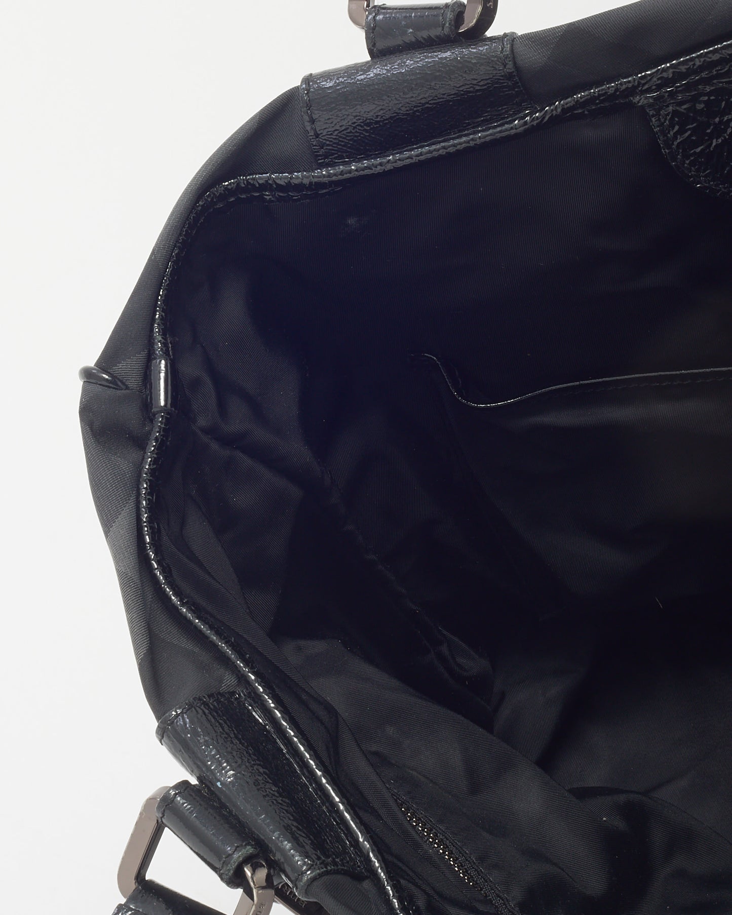 Burberry Black Patent Trim and Nylon Smoke Check Tote Bag