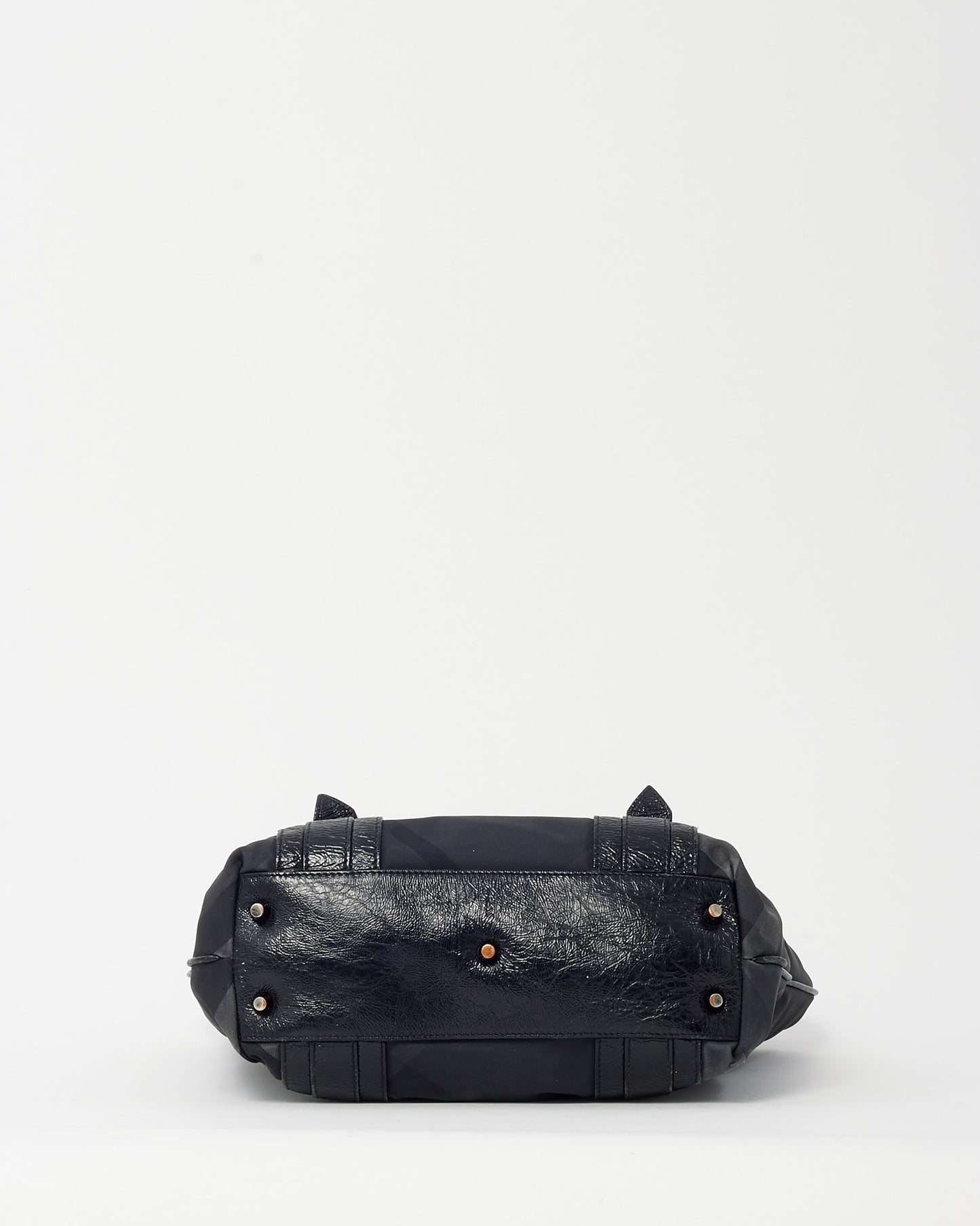 Burberry Black Patent Trim and Nylon Smoke Check Tote Bag