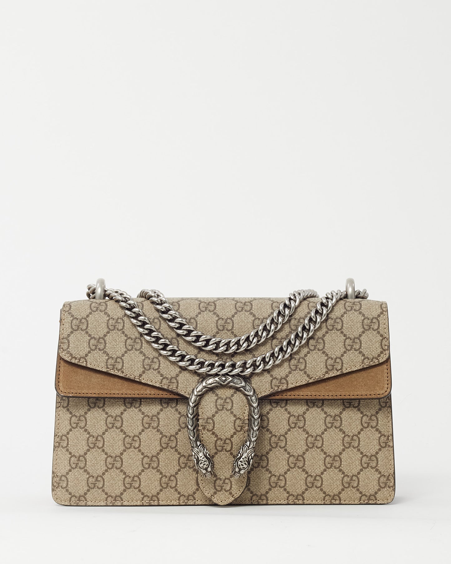 Gucci Beige Suede and GG Monogram Supreme Canvas Small Dionysus Shoulder Bag