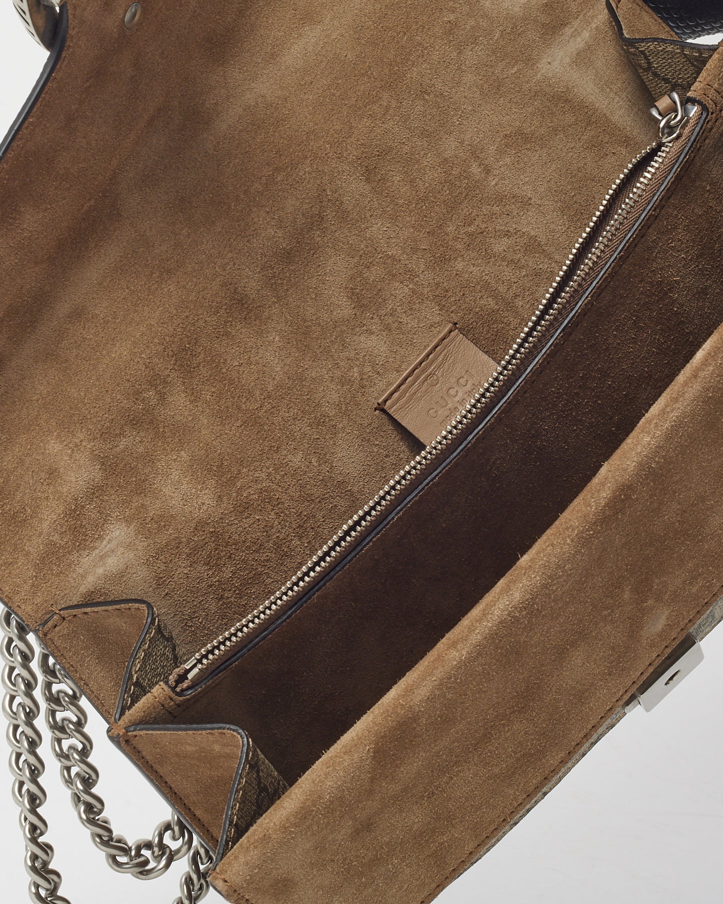 Gucci Beige Suede and GG Monogram Supreme Canvas Small Dionysus Shoulder Bag