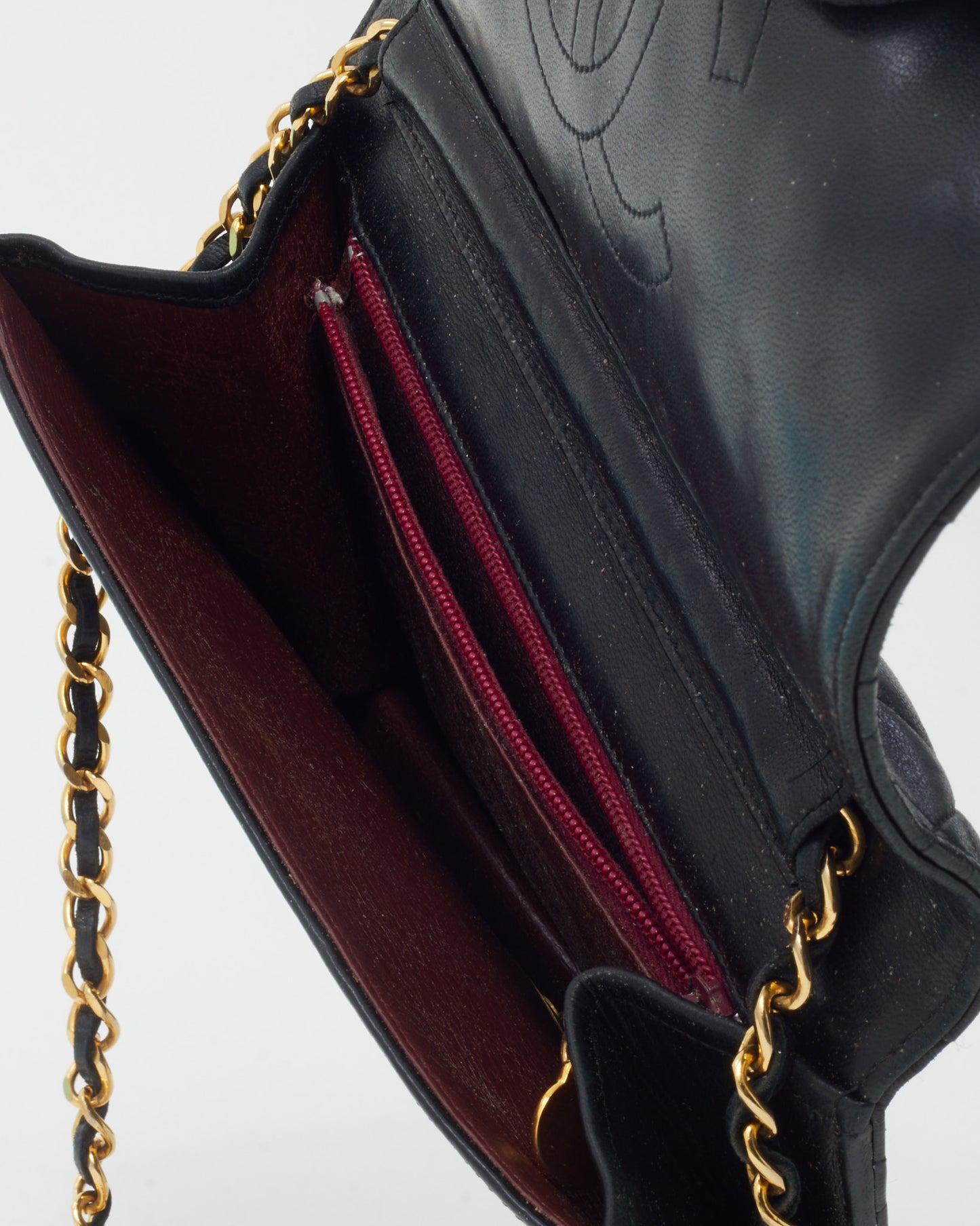 Chanel Vintage Black Lambskin Leather Full Flap WOC Wallet on Chain Shoulder Bag GHW