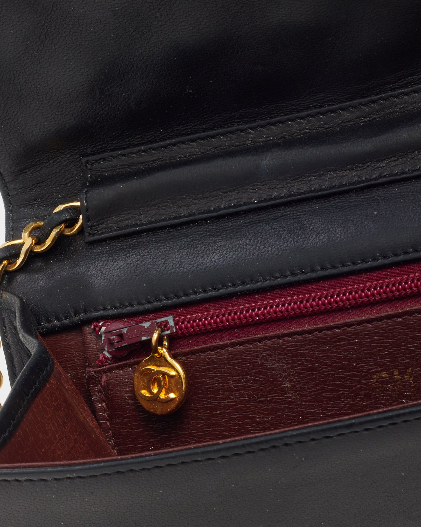 Chanel Vintage Black Lambskin Leather Full Flap WOC Wallet on Chain Shoulder Bag GHW