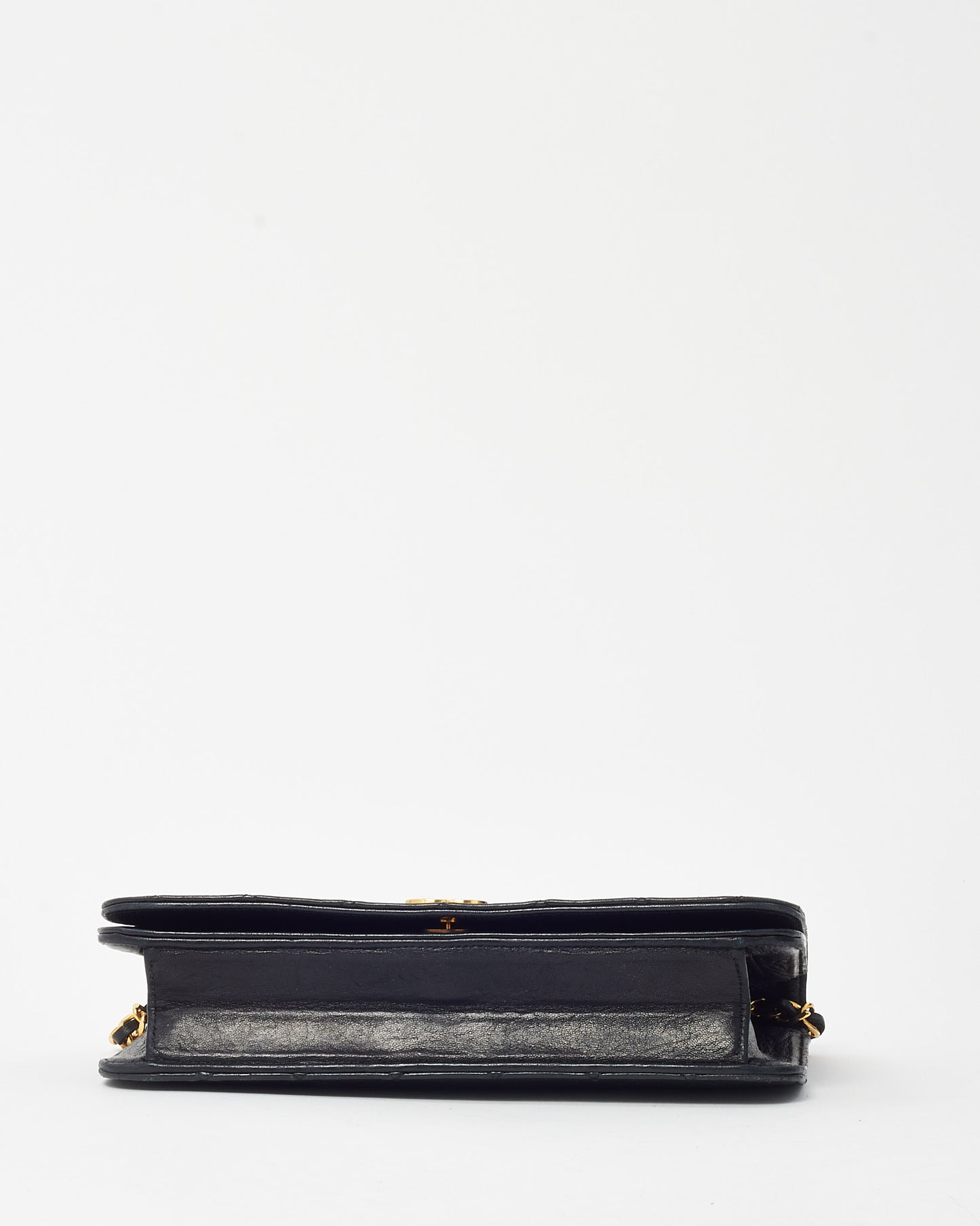 Chanel Vintage Black Lambskin Leather Full Flap WOC Wallet on Chain Shoulder Bag GHW