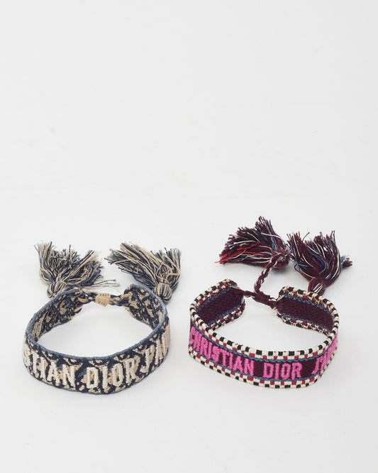 Dior Burgundy and Pink and Blue Oblique Cotton Embroidered Friendship Bracelet Set
